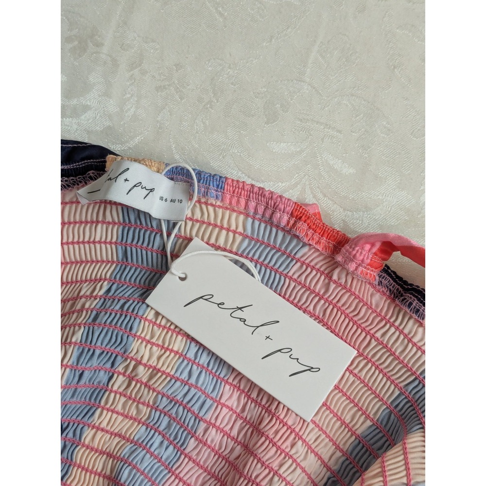 Petal + Pup Multicolored Striped Satin Smocked Back "Cobella" Maxi Dress 6 NWT - Picture 11 of 16